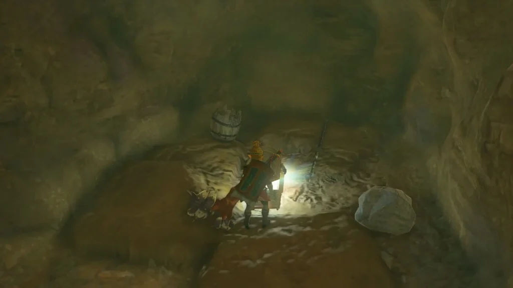 Treasure chest glowing in a small alcove with a barrel