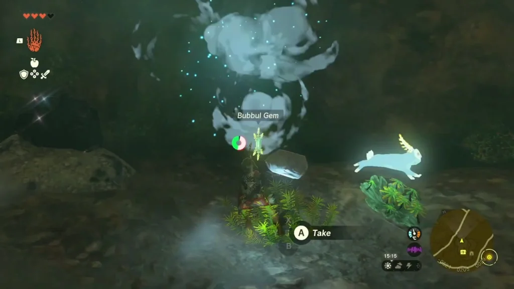 Bubbul Gem left on the cave floor where the Bubbulfrog burst into blue smoke Bubbul Gem left on the cave floor where the Bubbulfrog burst into blue smoke