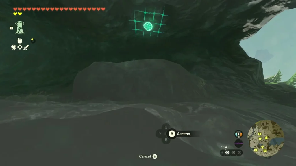 Cave ceiling with an Ascend prompt over the first chamber Cave ceiling with an Ascend prompt over the first chamber