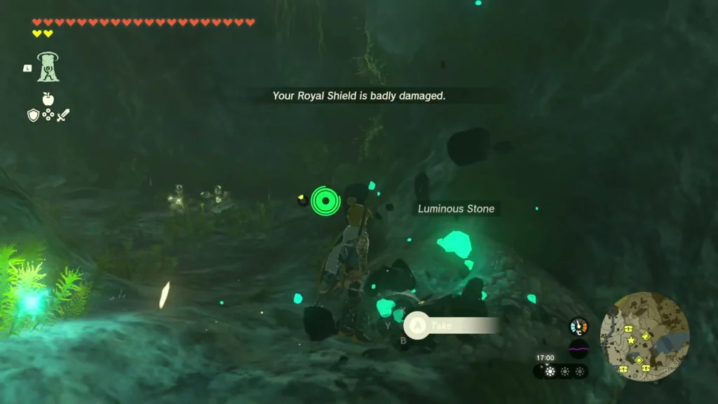 Dark cave chamber with Luminous Stone glowing beside the path Dark cave chamber with Luminous Stone glowing beside the path