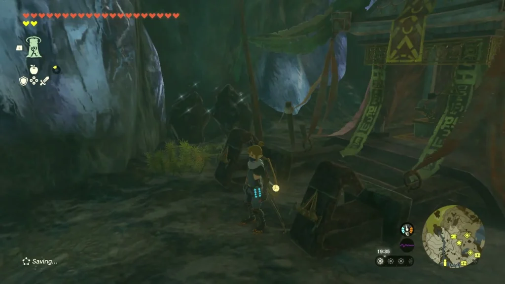 Worn Zonai gate with banners where the chest sits Worn Zonai gate with banners where the chest sits
