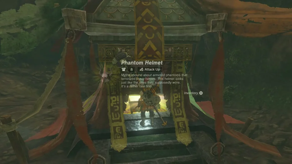 Phantom Helmet item box from a chest inside a monster altar with red banners Phantom Helmet item box from a chest inside a monster altar with red banners