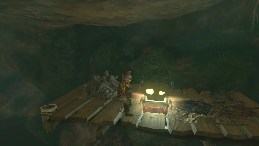 Glowing chest on the planks of a wooden raft Glowing chest on the planks of a wooden raft