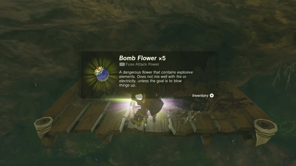 Bomb Flower x5 item card above the chest on the scaffold Bomb Flower x5 item card above the chest on the scaffold