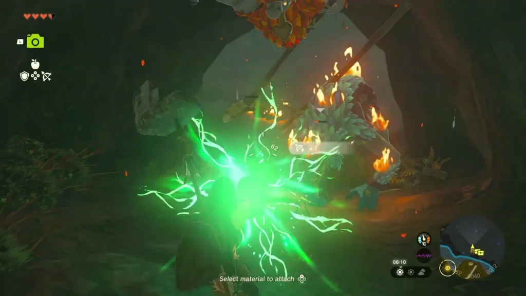 Green lightning bursting over a burning Horriblin hit by a shock arrow Green lightning bursting over a burning Horriblin hit by a shock arrow