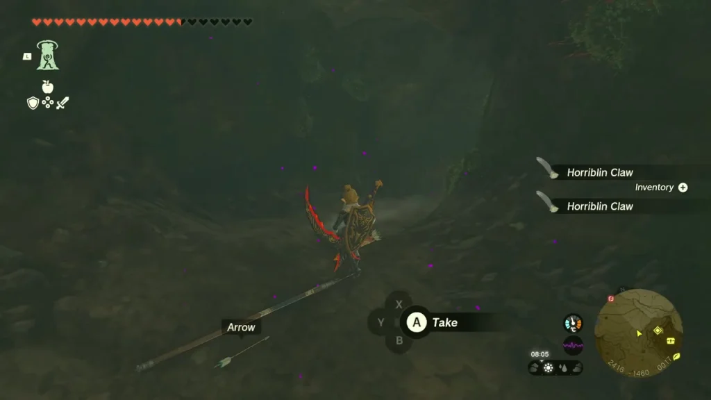Arrow and Horriblin Claws on the cave floor Arrow and Horriblin Claws on the cave floor