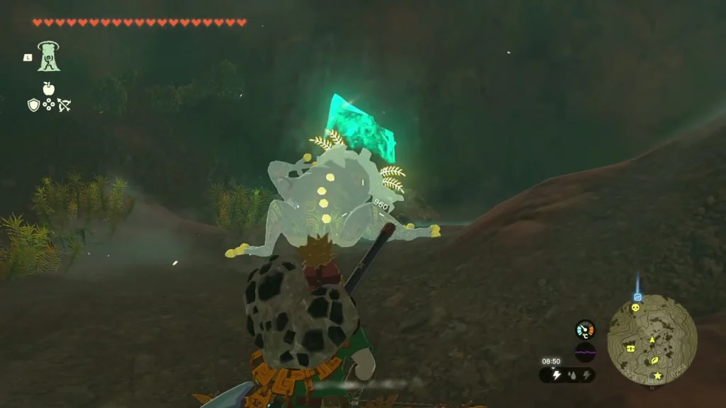 White Bubbulfrog beside a glowing green Luminous Stone vein White Bubbulfrog beside a glowing green Luminous Stone vein