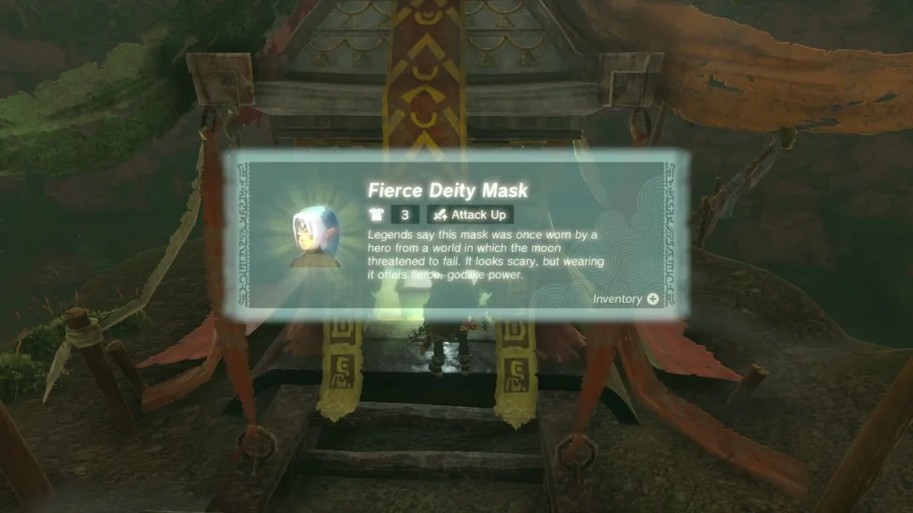 Fierce Deity Mask item box over the open chest shrine Fierce Deity Mask item box over the open chest shrine