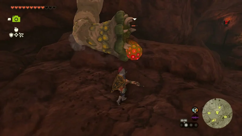 Like Like hanging over a rock ledge in the mine