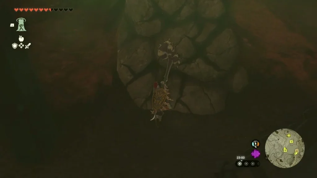 Round cracked boulders sealing a room in the mine