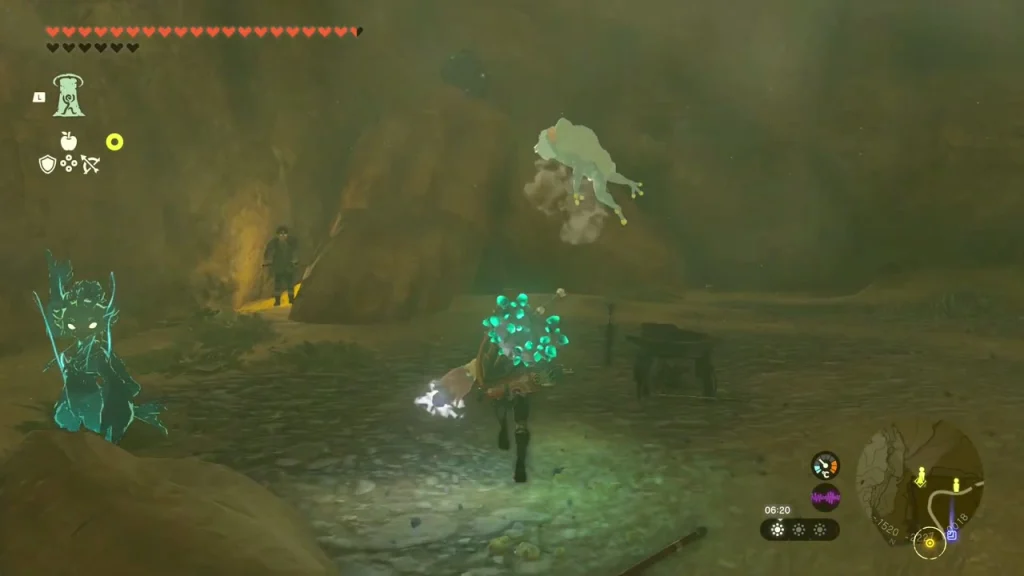 Bubbulfrog flying out of a wall crevice in the dim passage Bubbulfrog flying out of a wall crevice in the dim passage