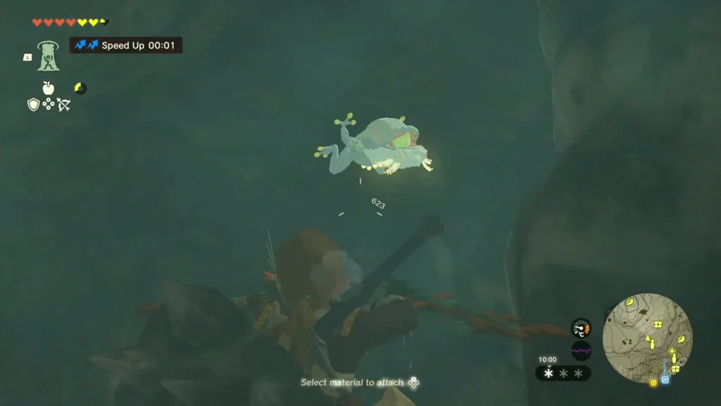 Pale Bubbulfrog floating in the air of the dark cave