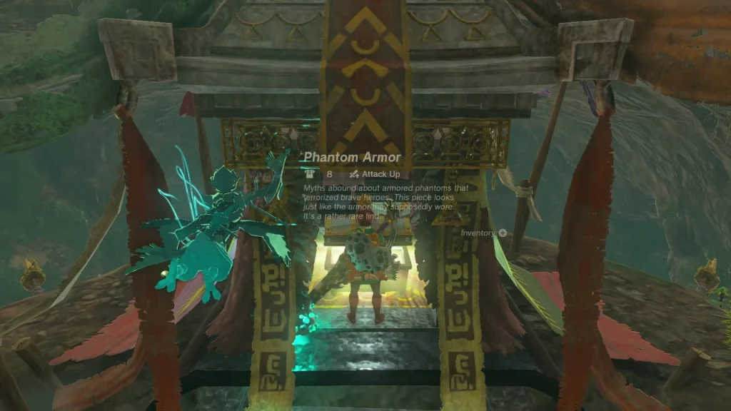 Phantom Armor item box in front of a wooden gate with red banners Phantom Armor item box in front of a wooden gate with red banners