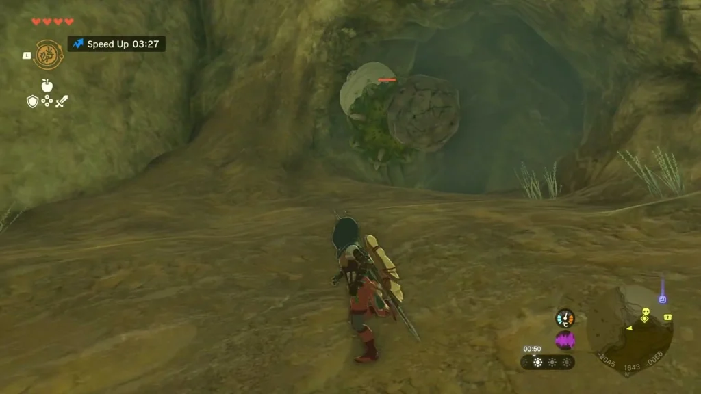 Rock Like hanging from the ceiling in the cave mouth, a ball of rock with a green flower on it Rock Like hanging from the ceiling in the cave mouth, a ball of rock with a green flower on it