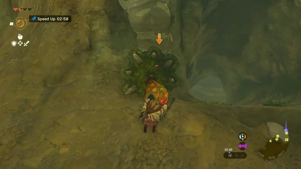 Rock Like with its green flower weak point marked by an orange arrow Rock Like with its green flower weak point marked by an orange arrow