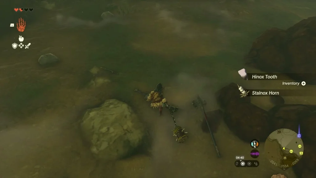 Stalnox Horn and Hinox Tooth pickups on the floor of the arena after the boss falls Stalnox Horn and Hinox Tooth pickups on the floor of the arena after the boss falls