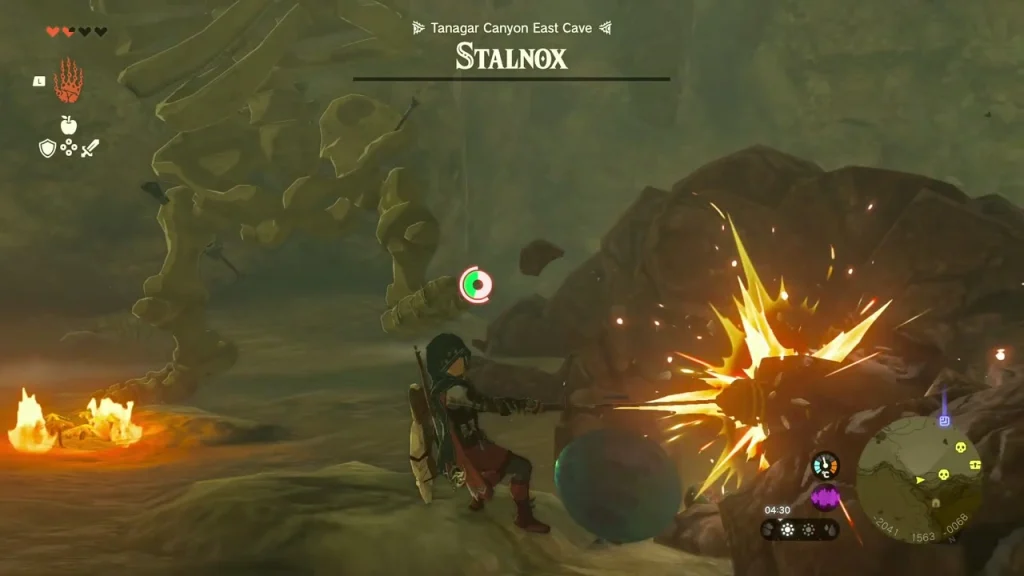 Bomb Flower explosion bursting against the Stalnox's bones in the arena Bomb Flower explosion bursting against the Stalnox's bones in the arena