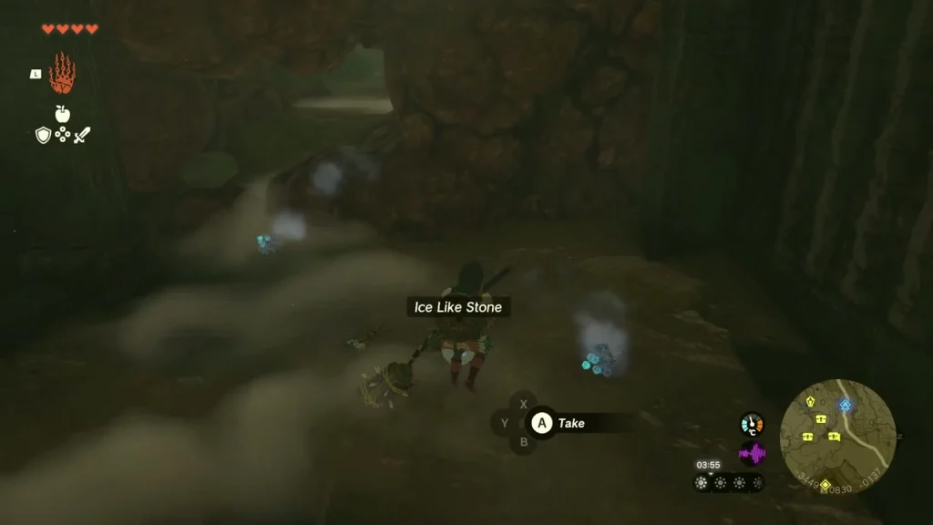 Ice Like Stone pickup with a misty tunnel floor ahead of the Kite Shield chest Ice Like Stone pickup with a misty tunnel floor ahead of the Kite Shield chest