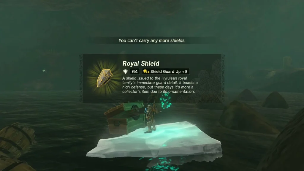 Royal Shield item box above a chest on the ice Royal Shield item box above a chest on the ice