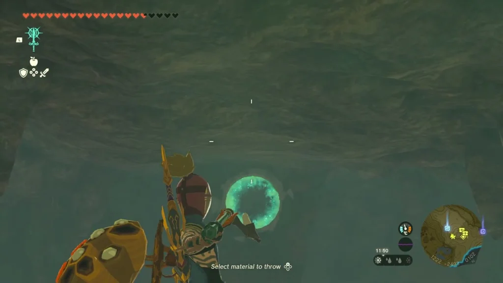 Zonai spear with a Keese Wing attached aimed at the glowing ring Zonai spear with a Keese Wing attached aimed at the glowing ring