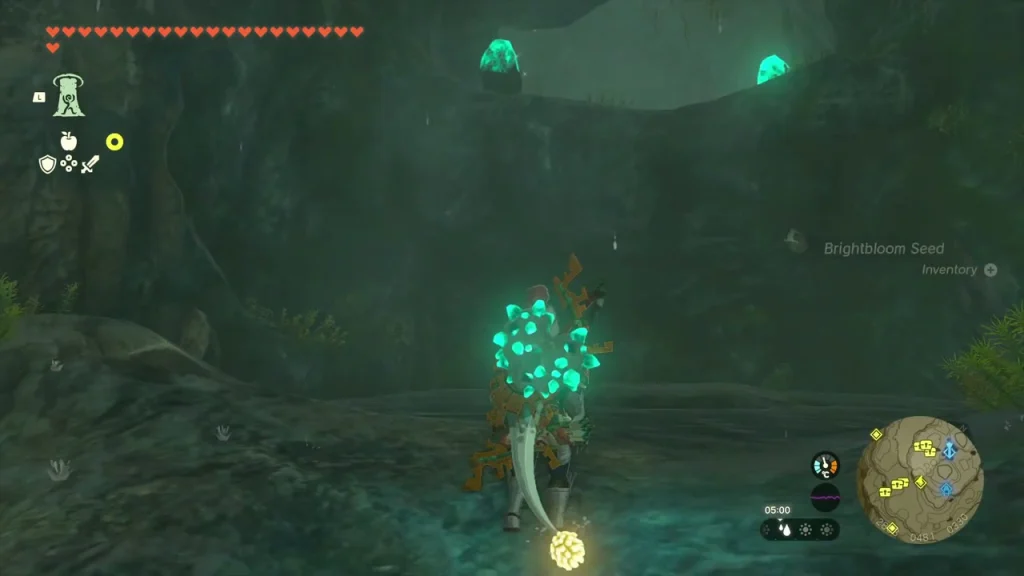 Dark pool at the back of the cave lit by a Brightbloom Seed Dark pool at the back of the cave lit by a Brightbloom Seed