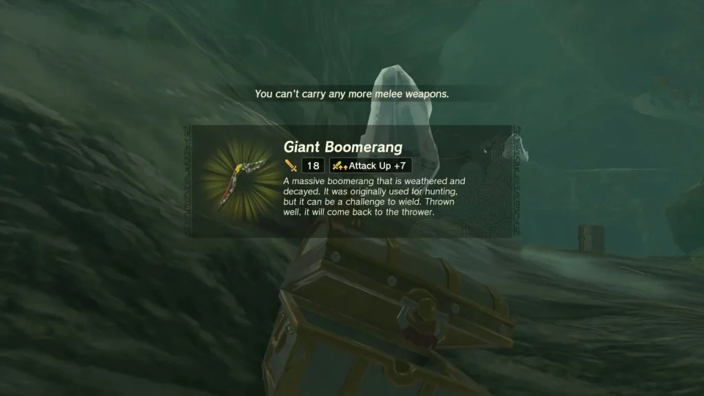 Giant Boomerang item box above a chest in the inner nook Giant Boomerang item box above a chest in the inner nook