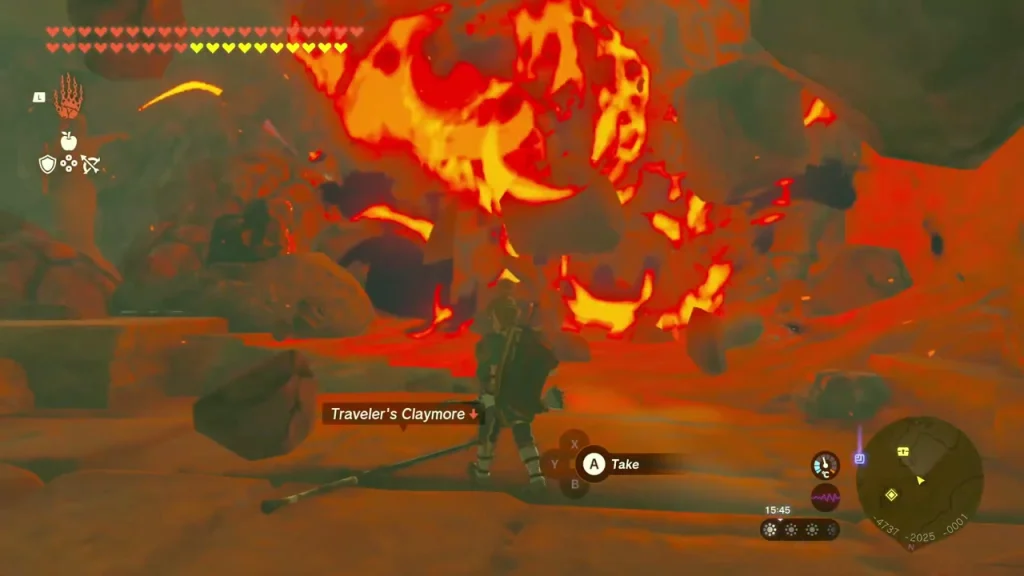 Bomb Flower blast in a ruined wall with a weapon drop beside it Bomb Flower blast in a ruined wall with a weapon drop beside it