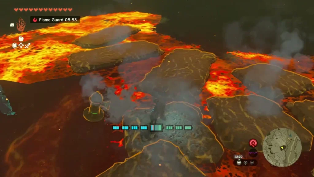 Cooled stone slabs forming a bridge across the lava Cooled stone slabs forming a bridge across the lava