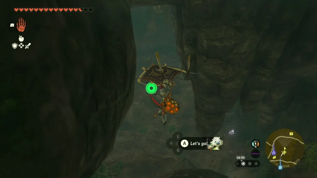Cave hole in Hyrule Field with a paraglider drop into the rocky chamber below Cave hole in Hyrule Field with a paraglider drop into the rocky chamber below