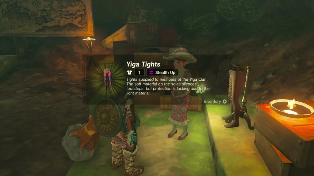 Yiga Tights item box beside Aliza and her sewing table in the hidden room Yiga Tights item box beside Aliza and her sewing table in the hidden room