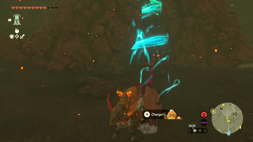 Yunobo Charge prompt at a rock wall deep in the cave Yunobo Charge prompt at a rock wall deep in the cave