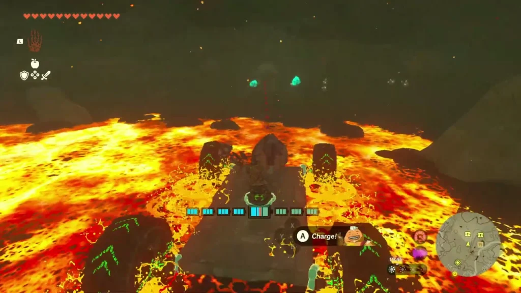 Wheeled platform crossing the lava toward the far bank Wheeled platform crossing the lava toward the far bank