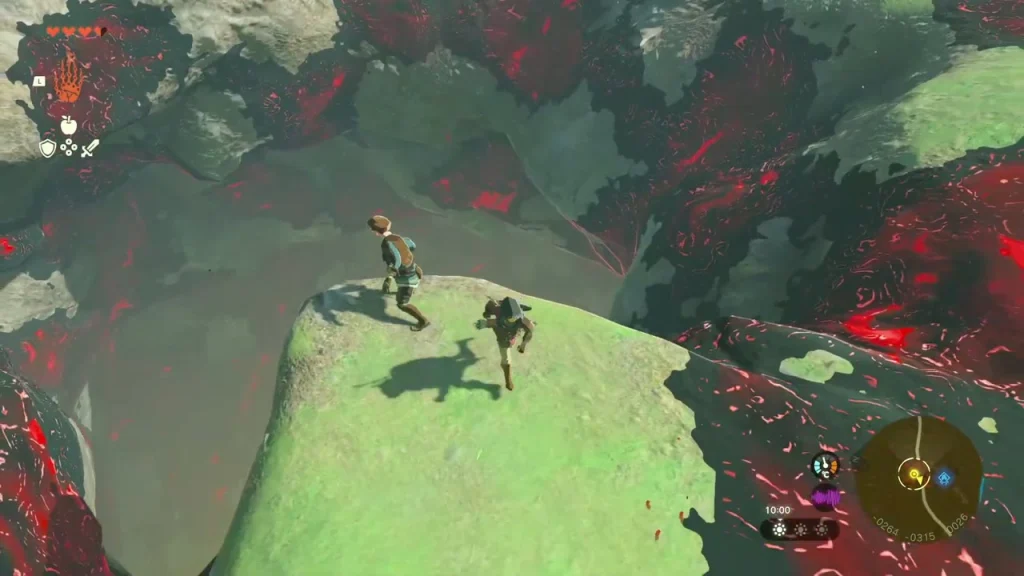 Rock ledge at the edge of the gloom-filled Hyrule Field Chasm before the jump Rock ledge at the edge of the gloom-filled Hyrule Field Chasm before the jump