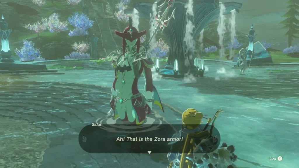 Sidon standing in the shallows at Mipha Court Sidon standing in the shallows at Mipha Court