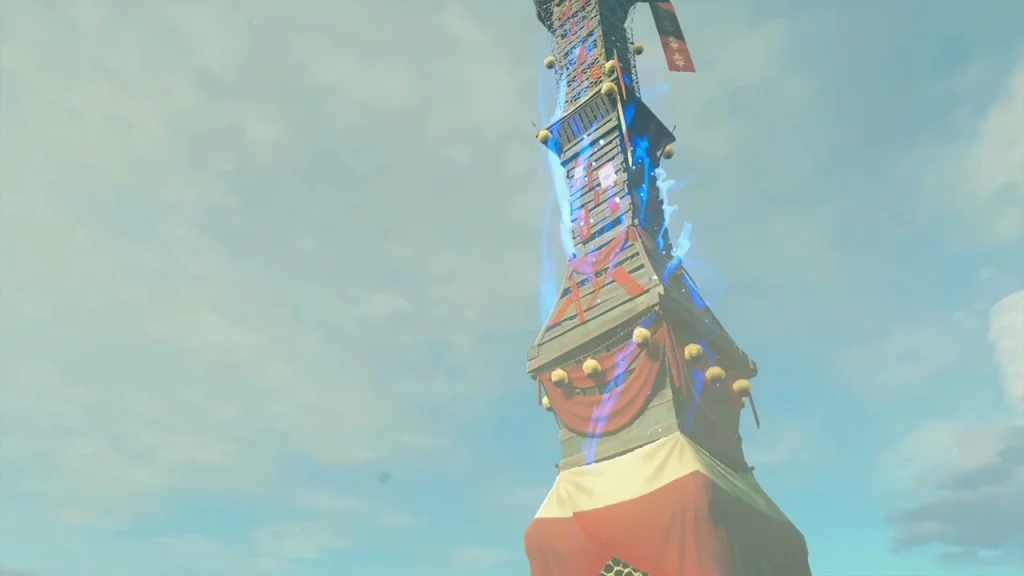 Skyview Tower lit with blue energy after activation Skyview Tower lit with blue energy after activation