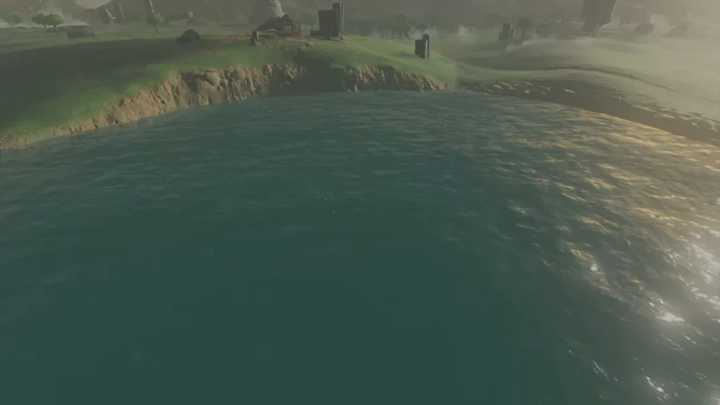 Calm lake in the hills of Hyrule seen after the final battle Calm lake in the hills of Hyrule seen after the final battle