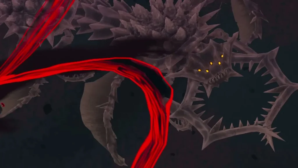 Large spiked monster body filling the screen with a red tentacle in front Large spiked monster body filling the screen with a red tentacle in front