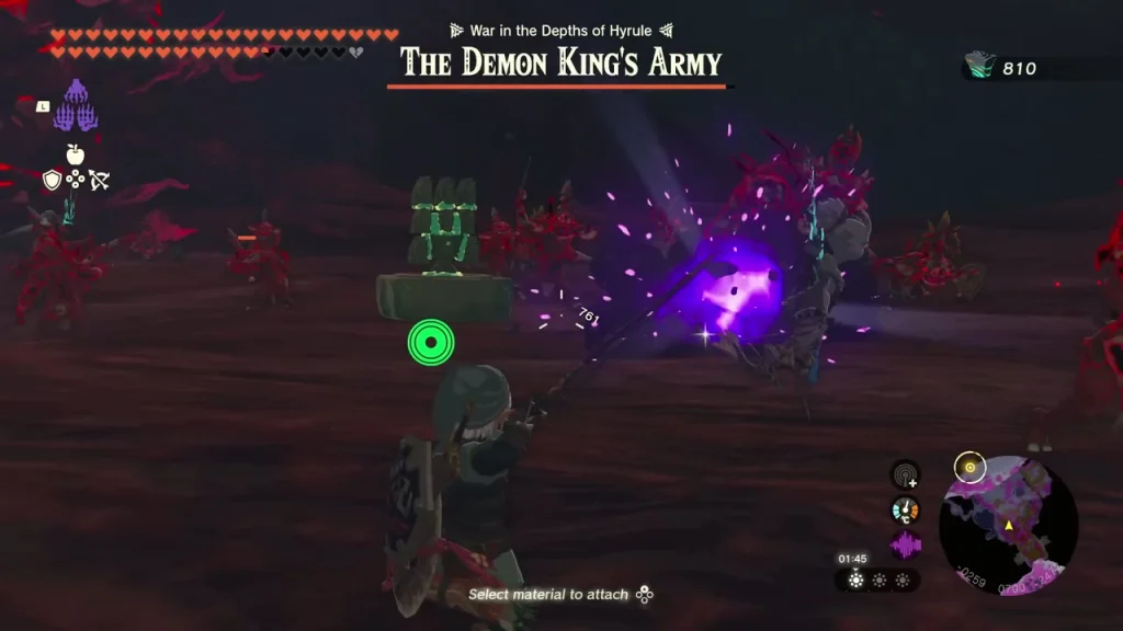 Dark arena crowded with red monsters and a large purple-sparked stone enemy Dark arena crowded with red monsters and a large purple-sparked stone enemy