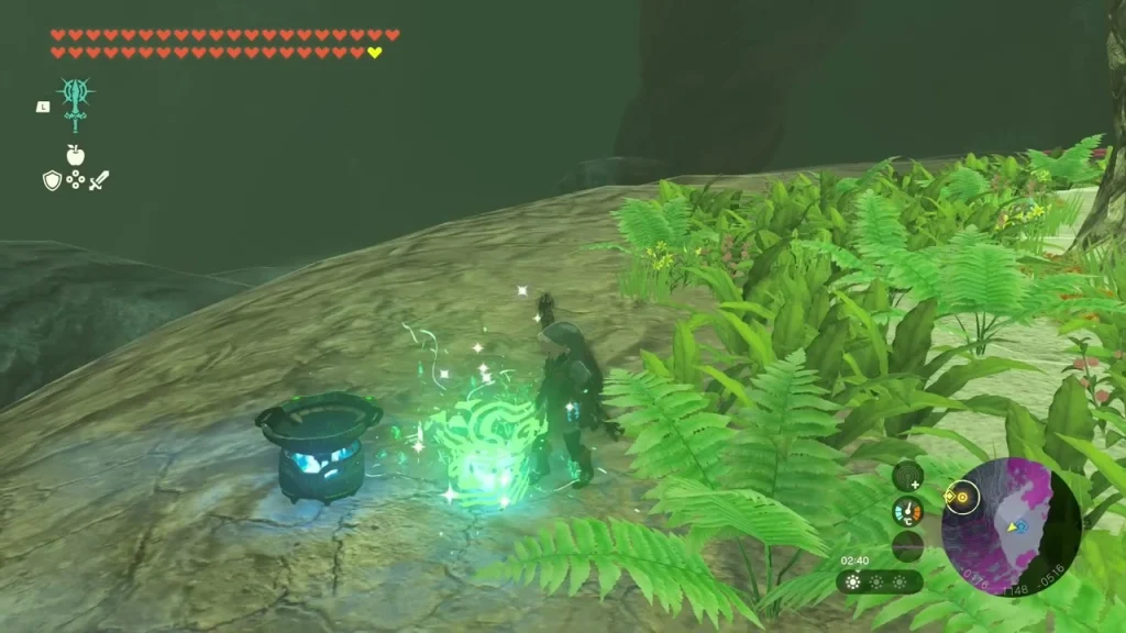 Fern-covered Depths ledge with small glowing plants and a rock Fern-covered Depths ledge with small glowing plants and a rock