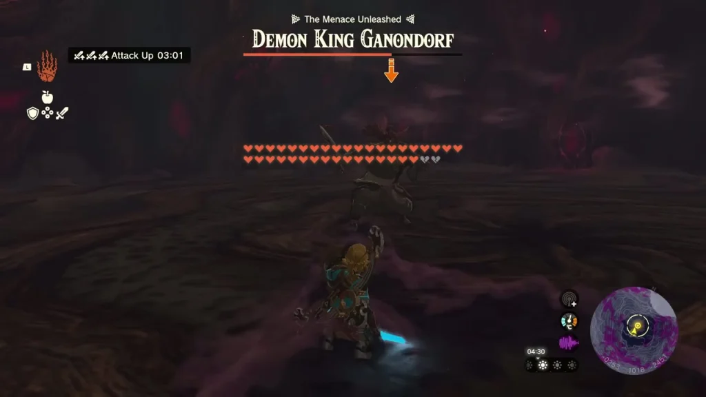 Ganondorf with a full health bar swinging a weapon at close range Ganondorf with a full health bar swinging a weapon at close range