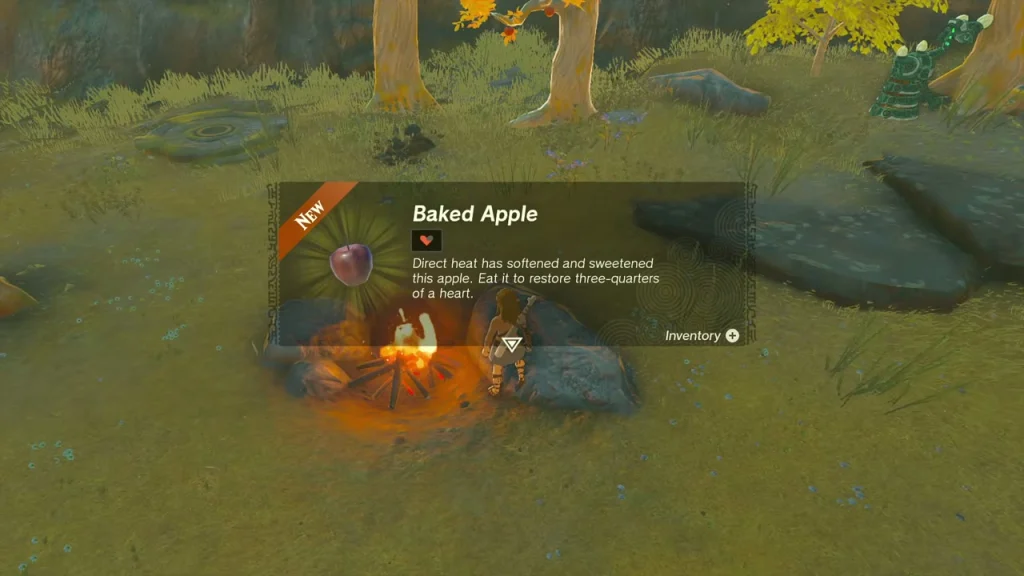 Baked Apple item box beside a campfire with a Steward Construct standing behind it Baked Apple item box beside a campfire with a Steward Construct standing behind it