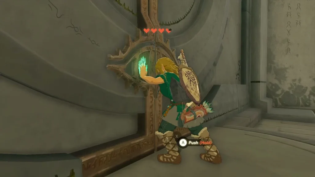 Second door behind the Goddess Statue pushed open with four hearts on screen Second door behind the Goddess Statue pushed open with four hearts on screen