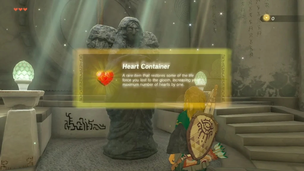 Heart Container item box in front of the Goddess Statue Heart Container item box in front of the Goddess Statue