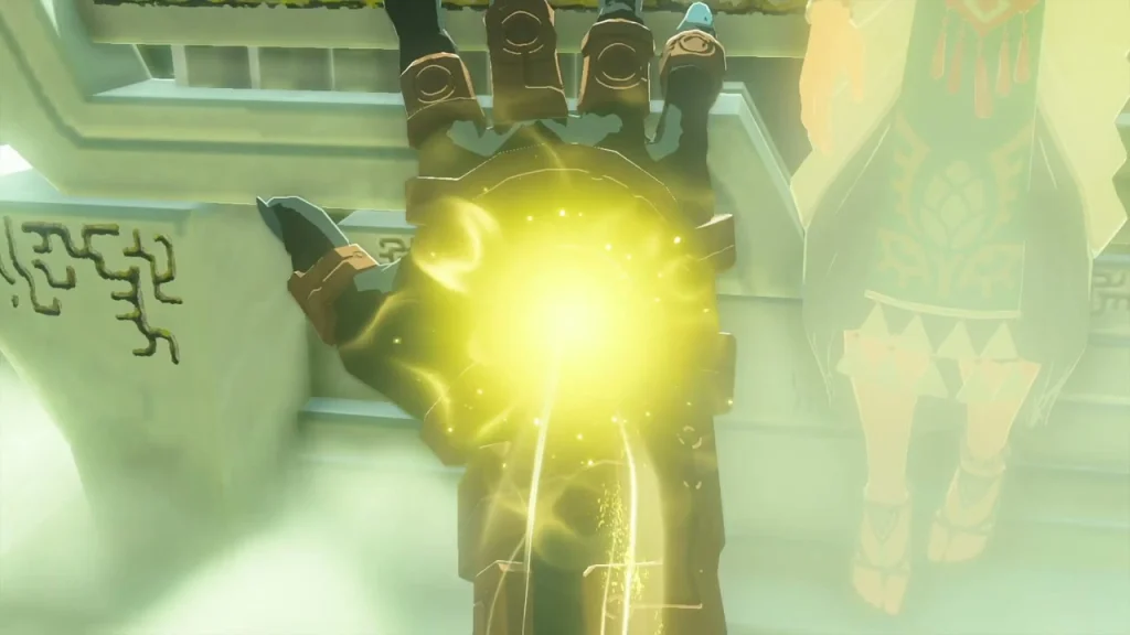 Golden light gathering around the right arm as the Recall ability is granted Golden light gathering around the right arm as the Recall ability is granted