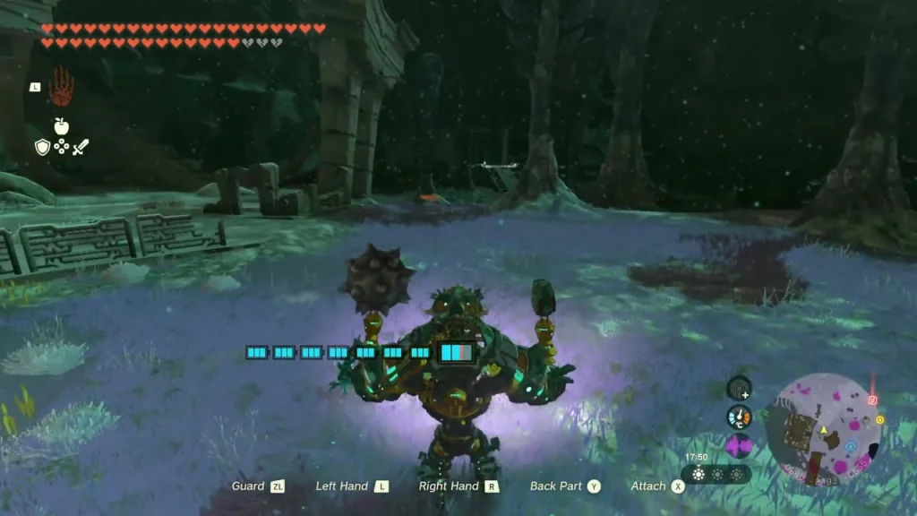 Mineru's Construct with spiked balls fitted to both arms in a moonlit clearing Mineru's Construct with spiked balls fitted to both arms in a moonlit clearing