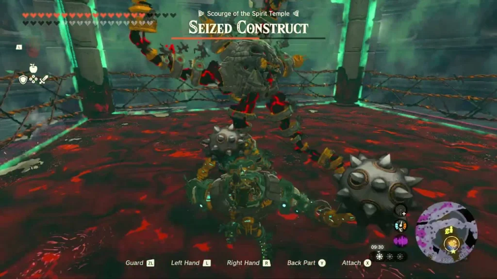Spiked ball on the Construct's arm swinging toward the Seized Construct Spiked ball on the Construct's arm swinging toward the Seized Construct