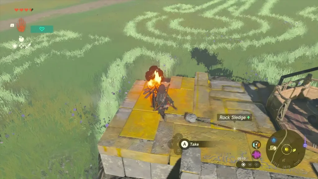 Lit torch held at the platform campfire beside the balloon basket Lit torch held at the platform campfire beside the balloon basket