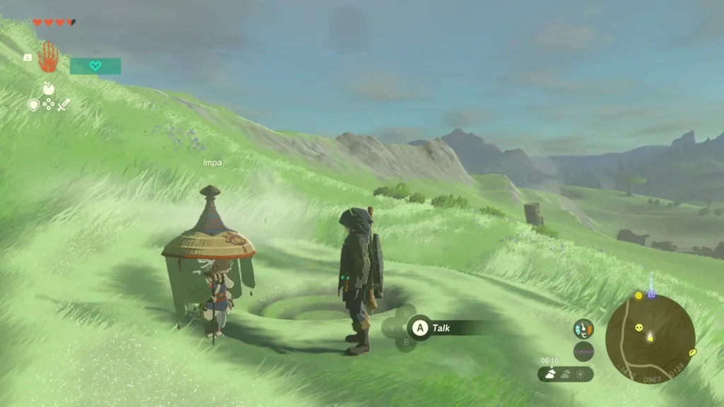 Impa standing beside the swirl at the centre of the geoglyph after the memory Impa standing beside the swirl at the centre of the geoglyph after the memory