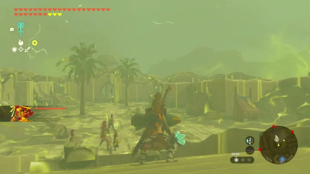 Gerudo soldiers fighting Gibdos at a town gate Gerudo soldiers fighting Gibdos at a town gate