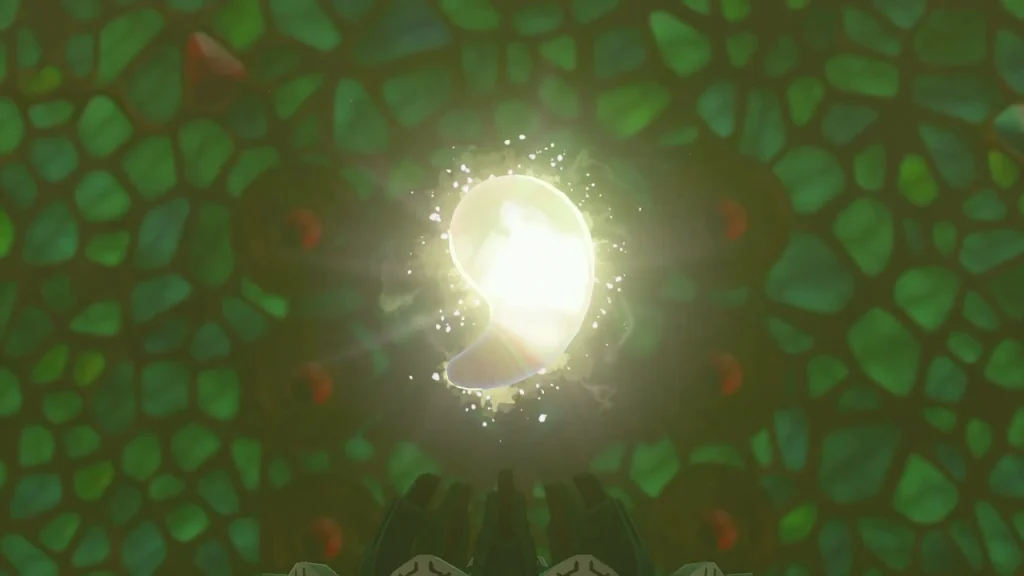 Glowing Secret Stone of Lightning above a green glass floor Glowing Secret Stone of Lightning above a green glass floor